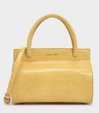 Charles & Keith + Croc-Effect Top Handle Structured Bag