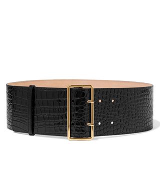 Alexander McQueen + Croc-Effect Patent-Leather Waist Belt