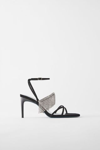 Zara + Beaded Leather Heeled Sandals