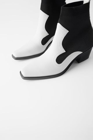 Zara + Contrasting Stretch Heeled Ankle Boots