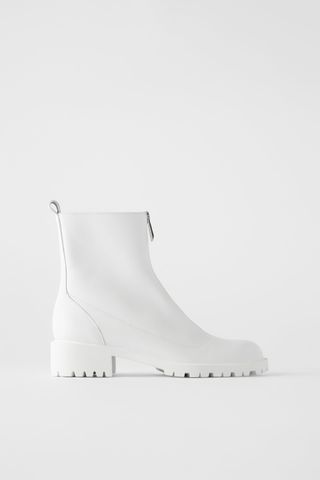 Zara + Low Heeled Leather Ankle Boots With Zipper