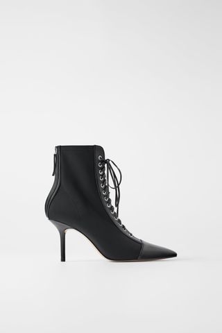 Zara + Technical Lace Heeled Ankle Boots