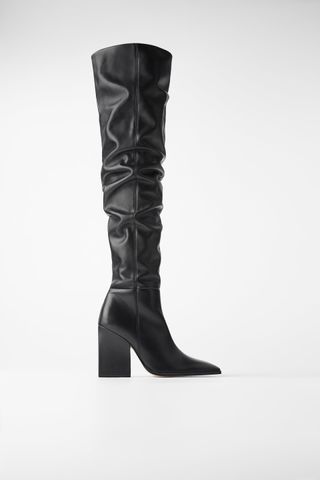 Zara + Oversized Geometric Shaft Heeled Leather Boots