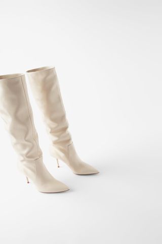 Zara + Mid-Height Heeled Leather Boots