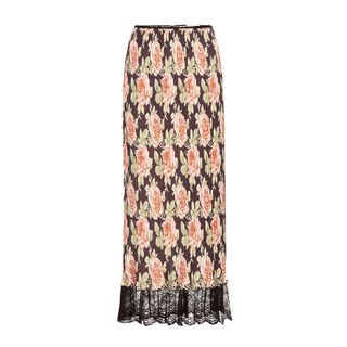 Paco Rabanne + Lace-Trimmed Pleated Floral Skirt