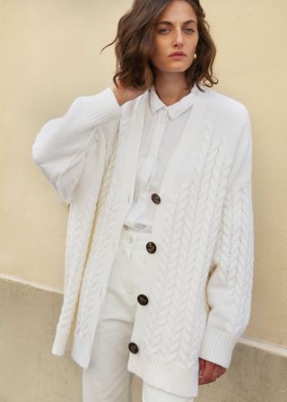 Frankie Shop + Zannone Ivory Cable Knit Cashmere Blend Cardigan