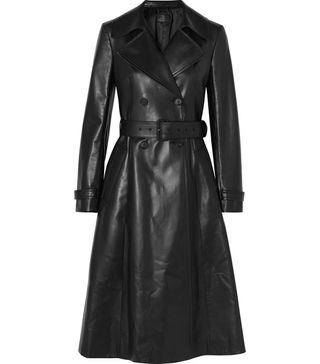 Prada + Double-Breasted Leather Trench Coat