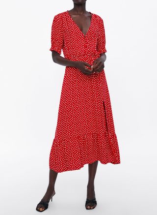 Zara + Polka-Dot Dress With Ruffles
