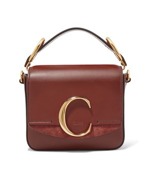 Chloé + Chloé C Mini Suede-Trimmed Leather Shoulder Bag