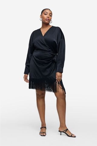 H&M + Fringe-Trimmed Satin Wrap Dress