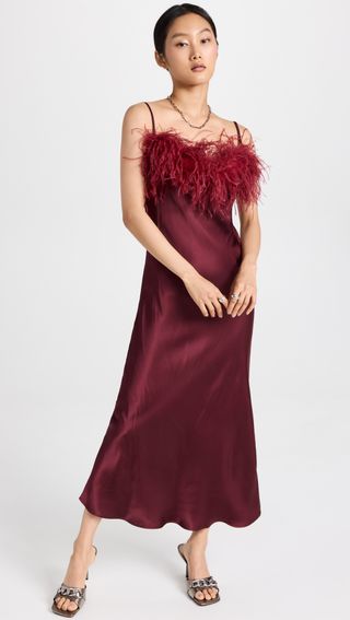 Sleeper + Boheme Slip Dress with Feathers