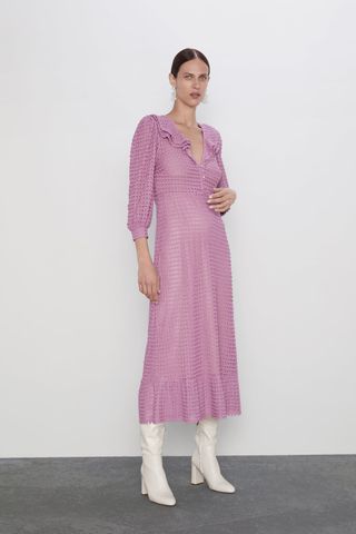 Zara + Textured Knit Dress With Ruffles