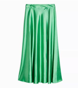 Topshop + Green Satin Full Circle Skirt