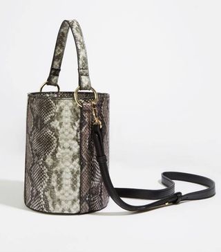 Warehouse + Snake Print Bucket Bag