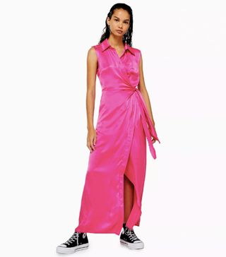Topshop + Hot Pink Silk Maxi Dress By Boutique