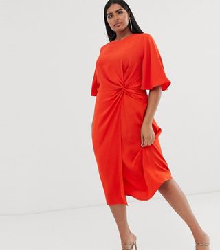 ASOS + Curve Twist Front Midi Dress With Angel Sleeve