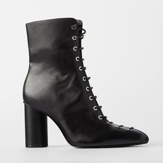 Zara + High Heel Boots With Lace-Up Toe