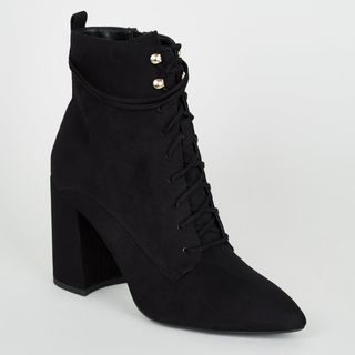 New Look + Black Pointed Lace-Up Boots