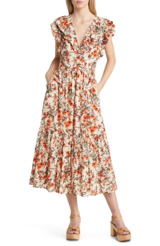 Chelsea28 + Floral Ruffle Sleeve Organic Cotton Blend Dress