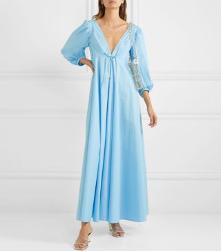 Staud + Amaretti Pleated Cotton-Blend Poplin Maxi Dress