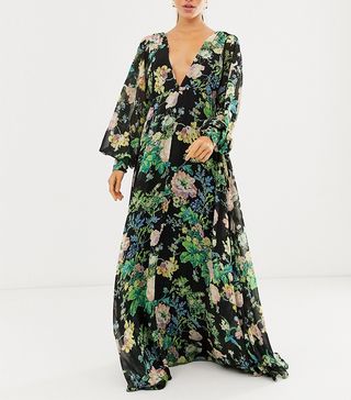 ASOS Edition + Blouson Sleeve Maxi Dress in Floral Print