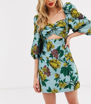 ASOS Edition + Floral Jacquard Mini Dress With Extreme Sleeve