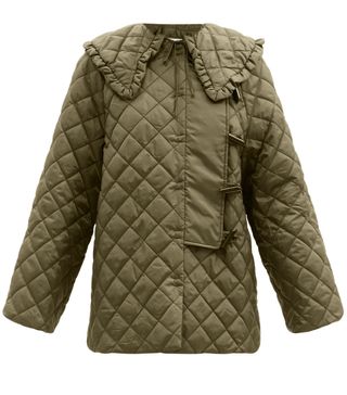 Ganni + Ruffled-Collar Quilted Recycled-Fibre Ripstop Coat