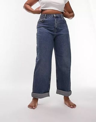 Topshop Curve + Oversized Mom Jeans in Mid Blue