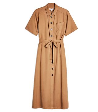 Topshop + Camel Midi Shirt Dress