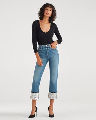 7 for All Mankind + Luxe Vintage Sequin Boyfriend Jean in Muse