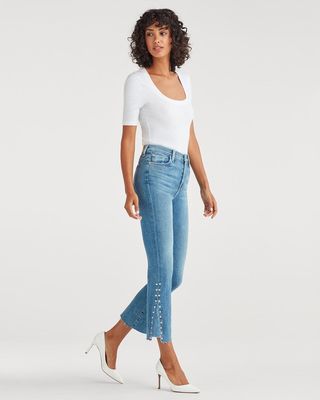 7 for All Mankind + Luxe Vintage Edie With Destroy and Grinded Hem in Vintage Cloud