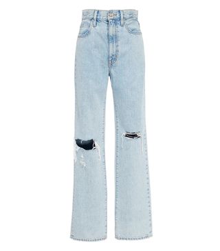 SLVRLAKE Denim + London Distressed High-Rise Straight-Leg Jeans