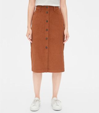 Gap + Corduroy Button-Front Midi Skirt