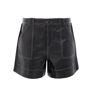 Ganni + Topstitched Leather Shorts