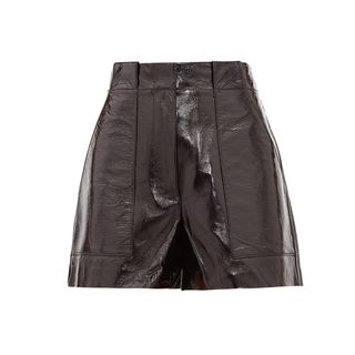 Tibi + High-Rise PVC-Coated Leather Shorts