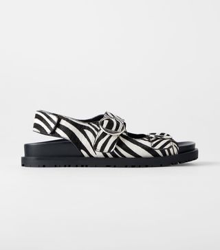 Zara + Animal Print Flat Leather Sandals With Buckles