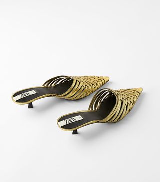 Zara + Metallic Woven Heeled Mules