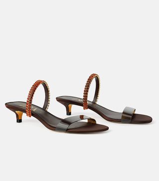 Zara + VInyl Beaded Kiten Heel Sandals