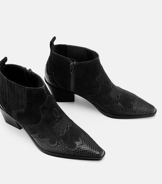 Zara + Split Leather Heeled Cowboy Ankle Boots