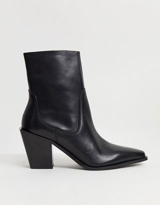 ASOS + Reading Leather Clean Western Boots in Black