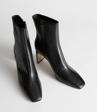 & Other Stories + Square Toe Leather Ankle Boots
