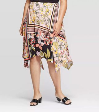 Who What Wear + Floral Print Mid-Rise Scarf Print Slip Skirt