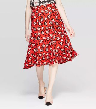 Who What Wear + Floral Print Mid-Rise Seamed A-Line Slip Skirt