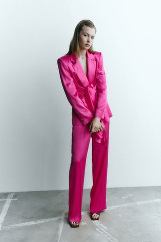 Zara + Satin-Finish Palazzo Trousers