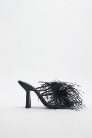 Zara + High Heel Sandals With Feathers