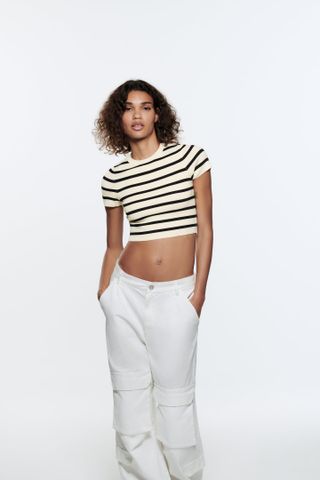 Zara + Striped Knit Crop Top