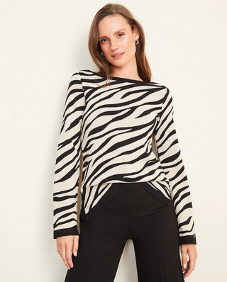 Ann Taylor + Zebra-Print Boatneck Sweater