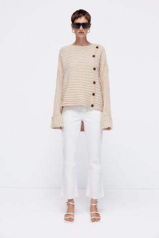 Zara + Buttoned Rib Sweater