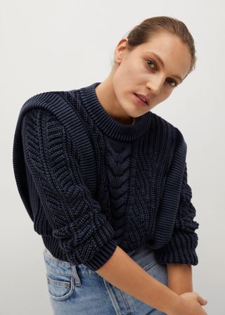 Mango + Embossed Contrasting Knit Sweater