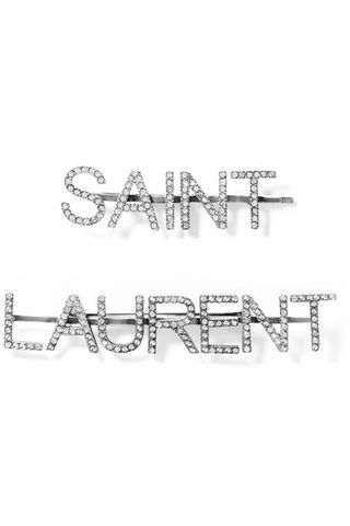 Saint Laurent + Crystal-Embellished Silver-Tone Hair Slides